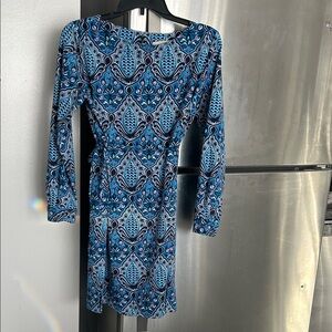 LOFT Blue and Black Long Sleeve Dress
